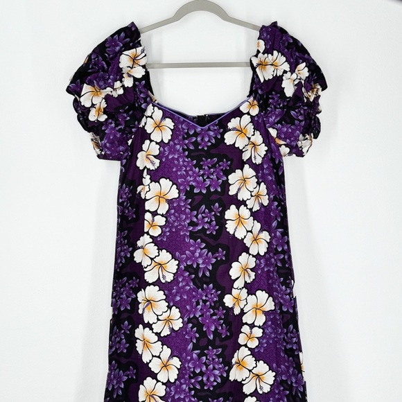 Hilo Hattie’s The Hawaiian Original Purple Off White Hibiscus Flower Maxi Dress - Picture 3 of 11